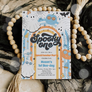 Spooky One Halloween Groovy Ghost 1e verjaardag Kaart