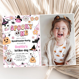 Spooky One Halloween Groovy Ghost 1e verjaardag Kaart