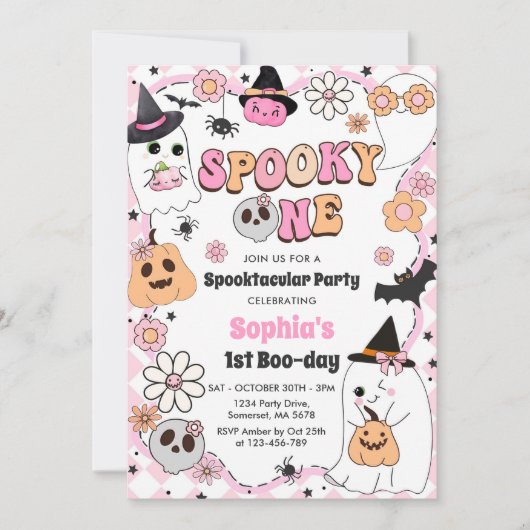 Spooky One Halloween Groovy Ghost 1e verjaardag Kaart (Voorkant)