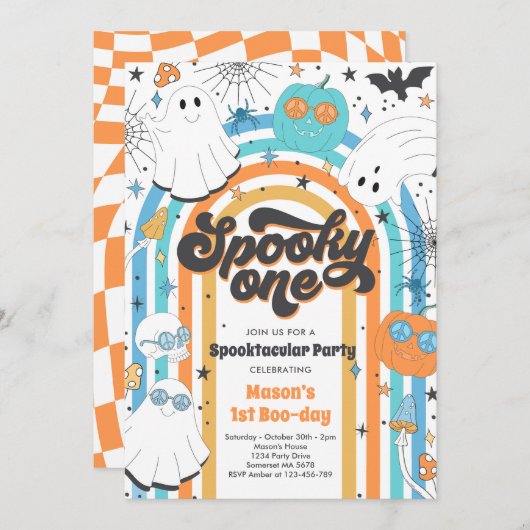 Spooky One Halloween Groovy Ghost 1e verjaardag Kaart (Voorkant / Achterkant)