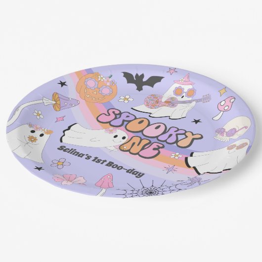 Spooky One Halloween Groovy Ghost 1e verjaardag Papieren Bordje (Gekanteld)