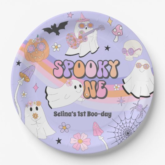 Spooky One Halloween Groovy Ghost 1e verjaardag Papieren Bordje (Voorkant)