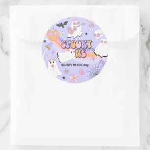 Spooky One Halloween Groovy Ghost 1e verjaardag Ronde Sticker