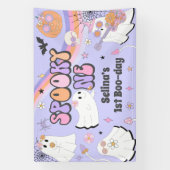 Spooky One Halloween Groovy Ghost 1e verjaardag Spandoek (Verticaal)