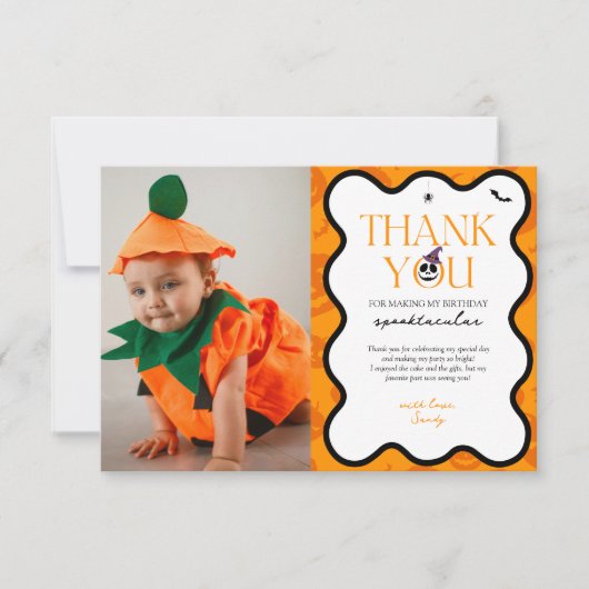 Spooky One Halloween Herfst Scary 1st Birthday Fot Bedankkaart (Voorkant)