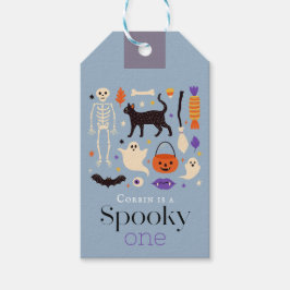 Spooky One Halloween Motieven Blauw 1e Verjaardag Cadeaulabel