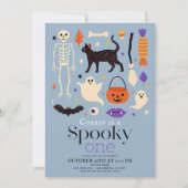 Spooky One Halloween Motieven Blauw 1e Verjaardag Kaart (Voorkant)