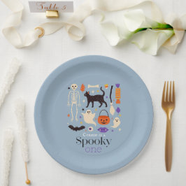 Spooky One Halloween Motieven Blauw 1e Verjaardag Papieren Bordje