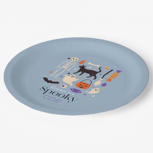 Spooky One Halloween Motieven Blauw 1e Verjaardag Papieren Bordje (Gekanteld)