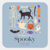Spooky One Halloween Motieven Blauw 1e Verjaardag Vierkante Sticker (Voorkant)
