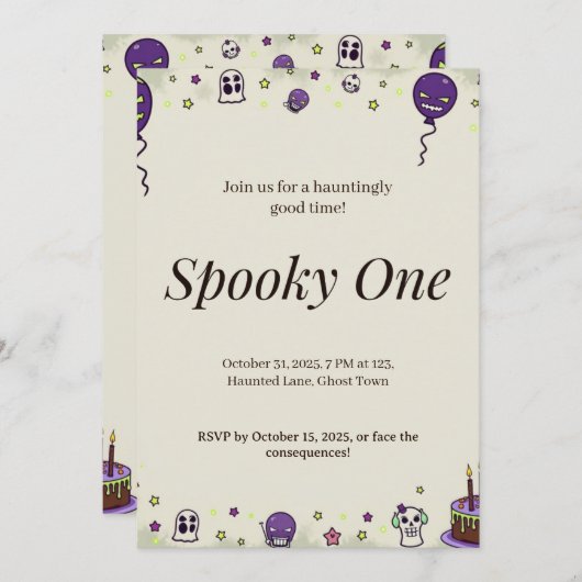 Spooky One Halloween Party Custom Invitation Kaart (Voorkant / Achterkant)