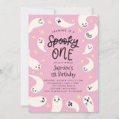 Spooky ONE Halloween Pink Ghost Birthday Kaart (Voorkant)