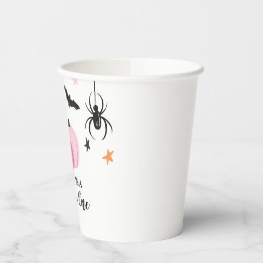 Spooky One Halloween PINK Pumpkins Birthday Papieren Bekers (Links)