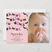 Spooky One Halloween Roze 1e Verjaardag Foto Kaart (Voorkant)