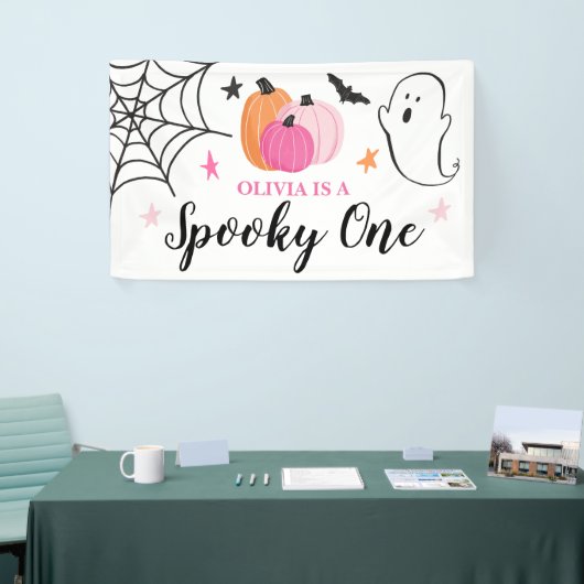Spooky One Halloween roze pomkins 1st Birthday Spandoek (Beurs)