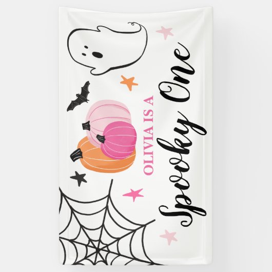 Spooky One Halloween roze pomkins 1st Birthday Spandoek (Verticaal)