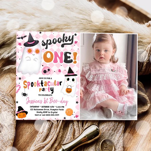 Spooky One Halloween Roze Schattigee Geest 1e Verj Kaart
