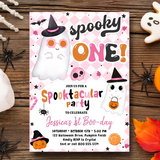 Spooky One Halloween Roze Schattigee Geest 1e Verj Kaart