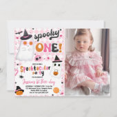 Spooky One Halloween Roze Schattigee Geest 1e Verj Kaart (Voorkant)