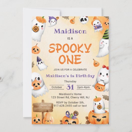 Spooky One Halloween Schattigee Ghost Verjaardagsf Kaart (Voorkant)