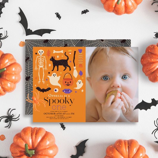 Spooky One Halloween Sinaasappel 1e Verjaardagsfot Kaart