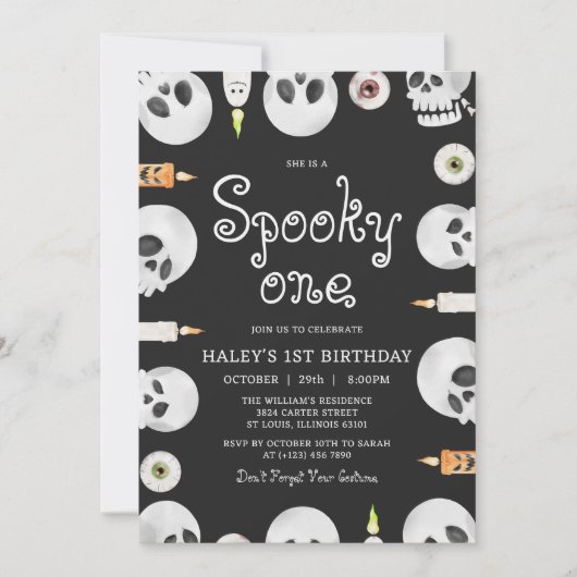 Spooky One Halloween Skulls Kinder 1e Verjaardag Kaart (Voorkant)