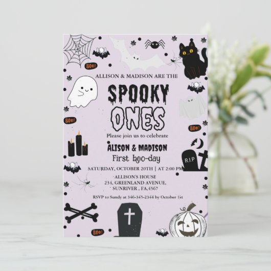 Spooky One Halloween Twin eerste verjaardagsfeest Kaart (Staand voorkant)