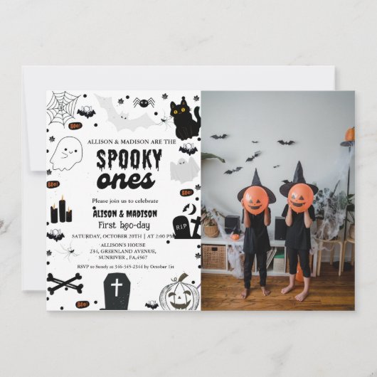 Spooky One Halloween Twin eerste verjaardagsfeestj Kaart (Voorkant)