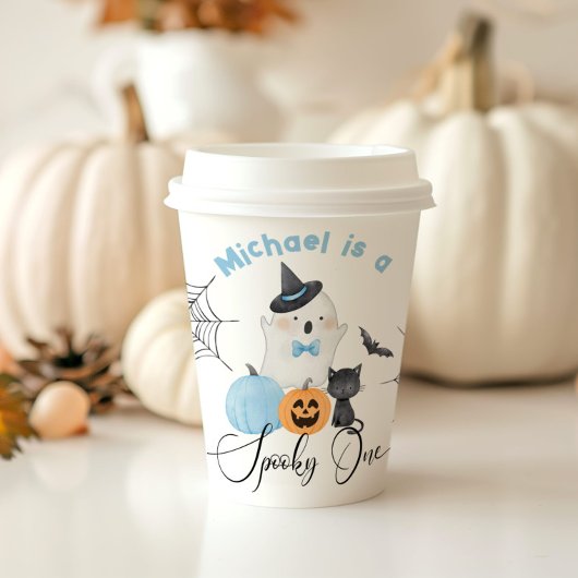 Spooky One Halloween Verjaardag blauw Boo Papieren Bekers
