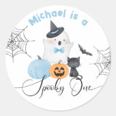 Spooky One Halloween Verjaardag blauw Boo Ronde Sticker (Voorkant)