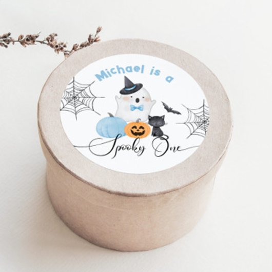Spooky One Halloween Verjaardag blauw Boo Ronde Sticker
