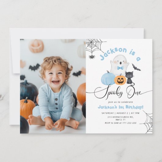 Spooky One Halloween verjaardag blauwe jongen foto Kaart (Voorkant)