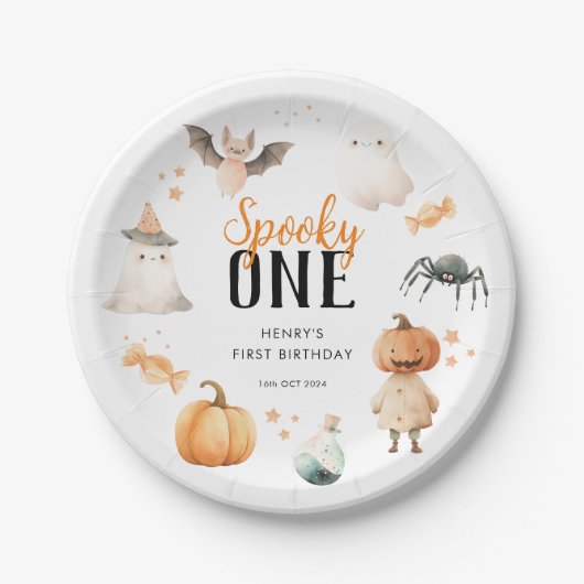 Spooky One Halloween Verjaardag Papieren Bordje (Voorkant)