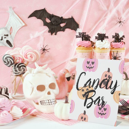 Spooky One | Halloween Verjaardag | Roze Snoepjes  Reclamebord Met Voetstuk