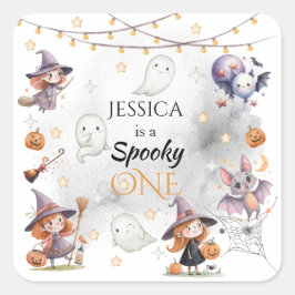 Spooky One Halloween Verjaardag Sticker met Heksen