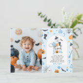 Spooky One Halloween verjaardagsfoto bedankkaart Kaart (Staand voorkant)