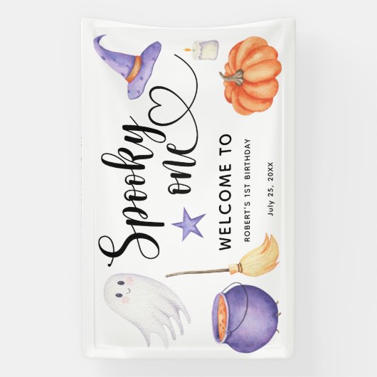 Spooky One Halloween Welkom op de 1e verjaardag Spandoek (Verticaal)