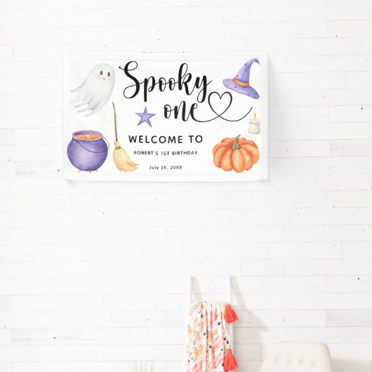 Spooky One Halloween Welkom op de 1e verjaardag Spandoek (Insitu)