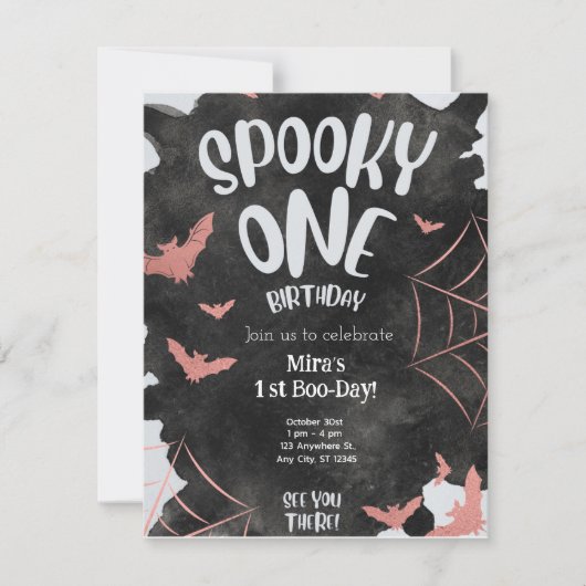 Spooky One Invitation Halloween Verjaardag Roze Vl Kaart (Voorkant)