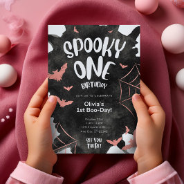 Spooky One Invitation Halloween Verjaardag Roze Vl Kaart