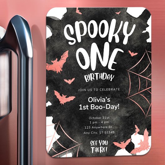 Spooky One Invitation Halloween Verjaardag Roze Vl Magneet