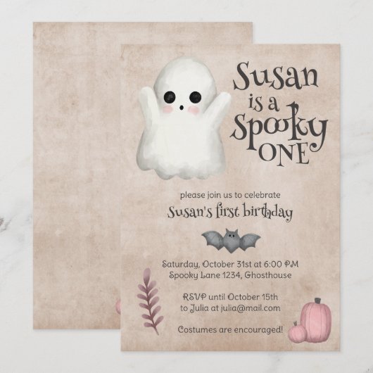 Spooky One Kawaii Ghost Halloween Verjaardag Kaart (Voorkant / Achterkant)