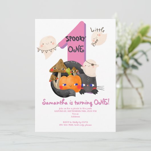 Spooky ONE Little Boo Halloween Girls 1e verjaarda Kaart (Staand voorkant)