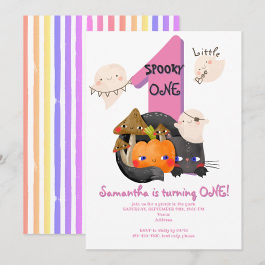 Spooky ONE Little Boo Halloween Girls 1e verjaarda Kaart (Voorkant / Achterkant)