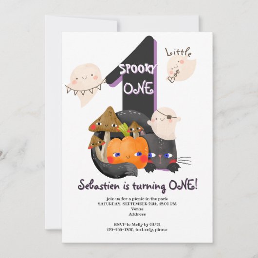 Spooky ONE Little Boo Halloween Kinder 1e Verjaard Kaart (Voorkant)