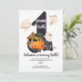 Spooky ONE Little Boo Halloween Kinder 1e Verjaard Kaart (Staand voorkant)