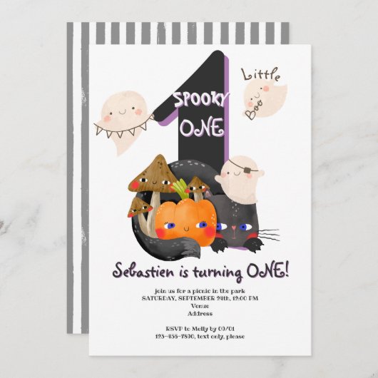 Spooky ONE Little Boo Halloween Kinder 1e Verjaard Kaart (Voorkant / Achterkant)