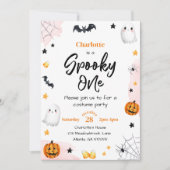 Spooky One Meisjes Roze Halloween 1e Verjaardag Kaart (Voorkant)