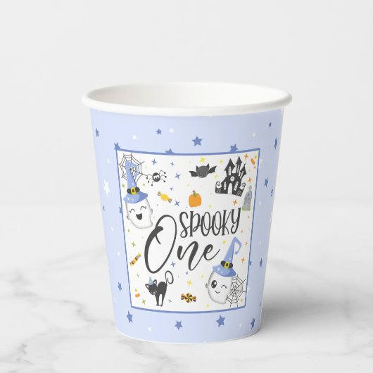 Spooky One Paper Cup - Blue Papieren Bekers (Achterkant)