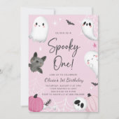 Spooky One Pink Ghost Eerste Verjaardag Uitnodigin Kaart (Voorkant)